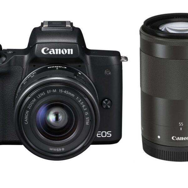 Canon EOS M50 Mark II Mirrorless Camera, Black and EF-M 15-45mm IS STM + EF-M 55-200mm IS STM Lens