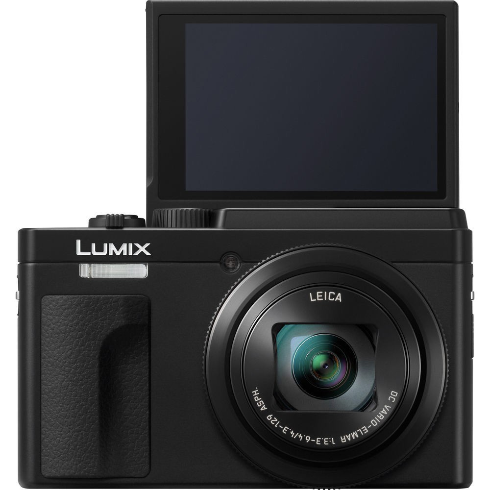 Panasonic Lumix DC TZ95D Digital Camera Black front with screen up