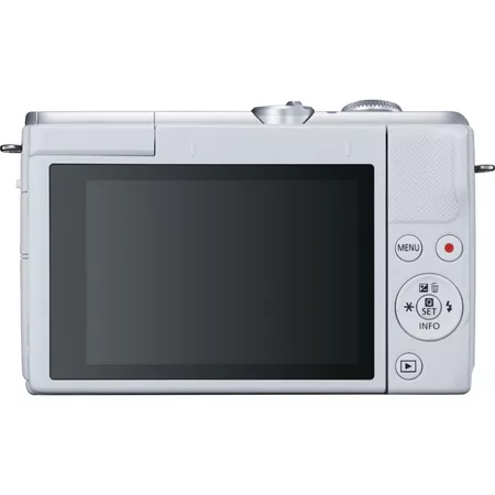 canon eos m200 body white ef m 15 45mm silver product back view