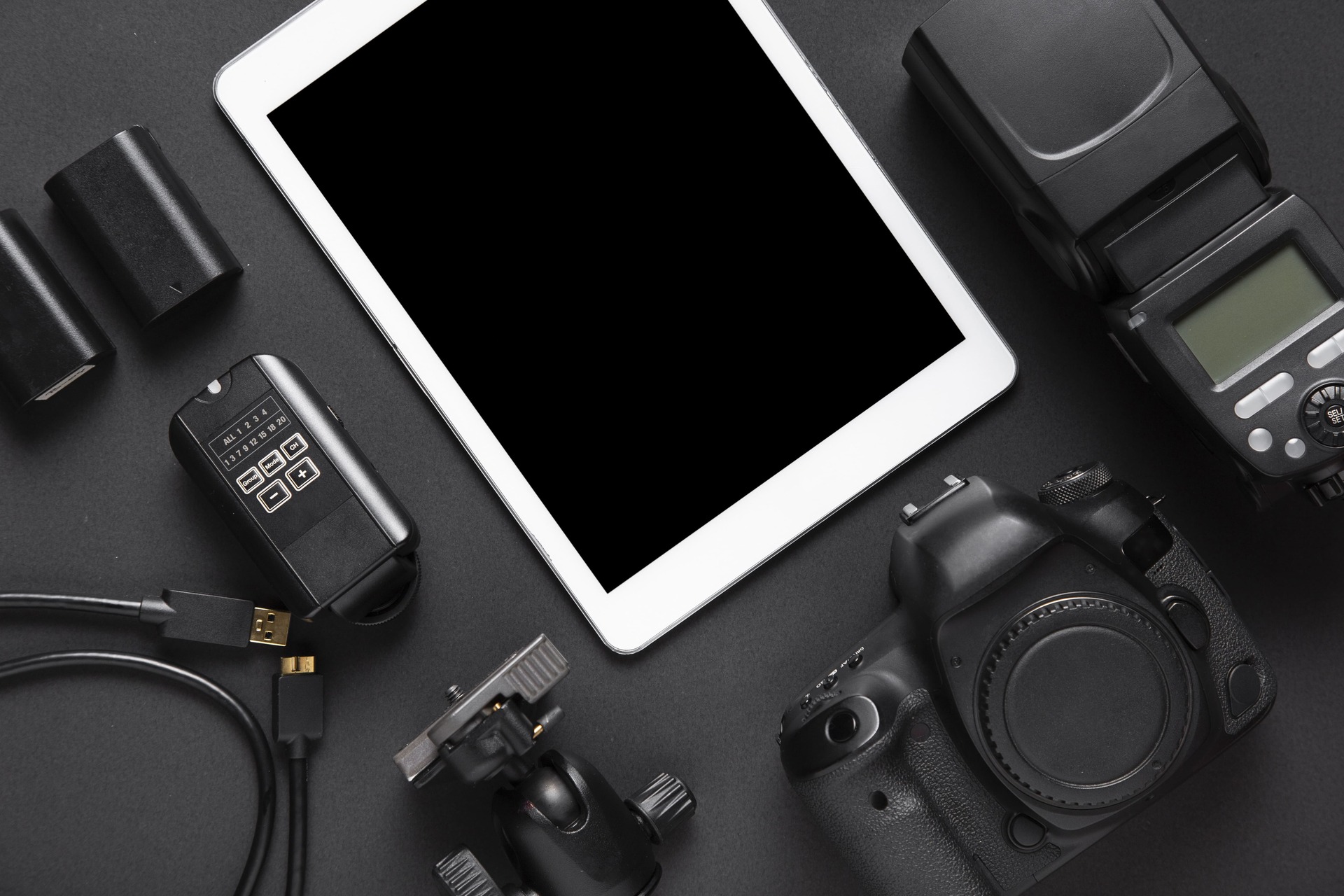 top view photography accesories tablet